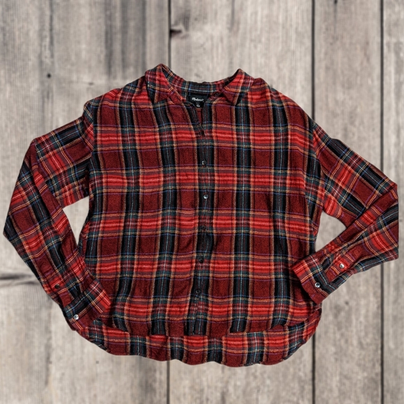 Madewell Tops - 🎁 2/$12 Madewell Women's Plaid Boyfriend Button Up Flannel Shirt, Size L